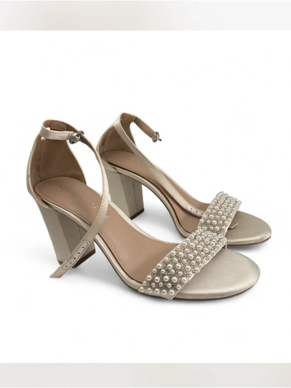Kelly & Katie Pearl-Strap Block Heel Sandals - Champagne
